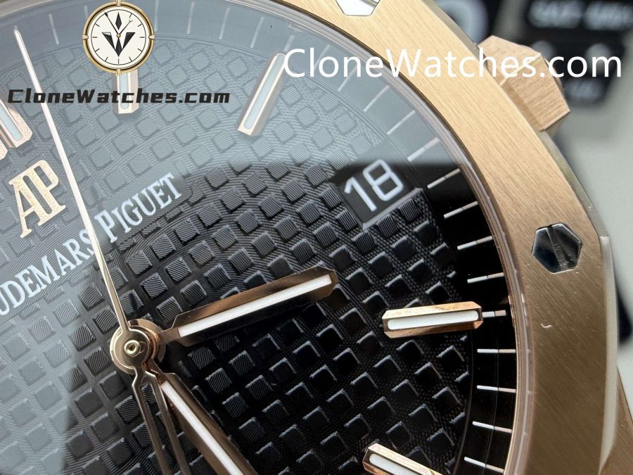 Audemars Piguet Super Clone Watches 1:1 Royal Oak Rose Gold 15500 Black Dial Leather strap - Image 5