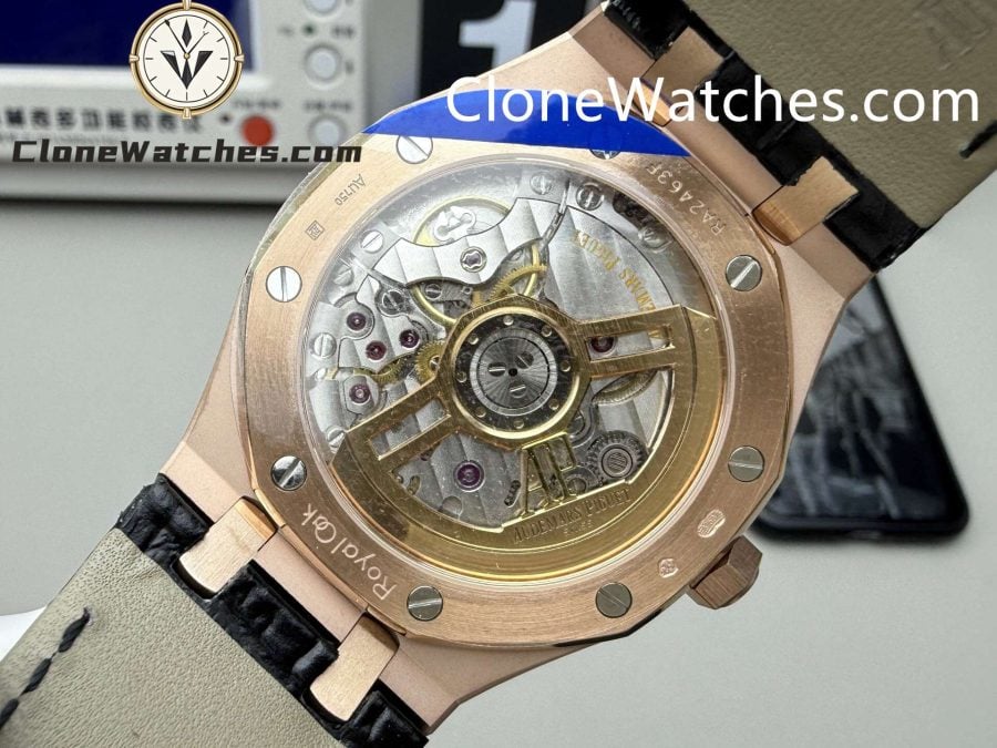 Audemars Piguet Super Clone Watches 1:1 Royal Oak Rose Gold 15500 Black Dial Leather strap - Image 8