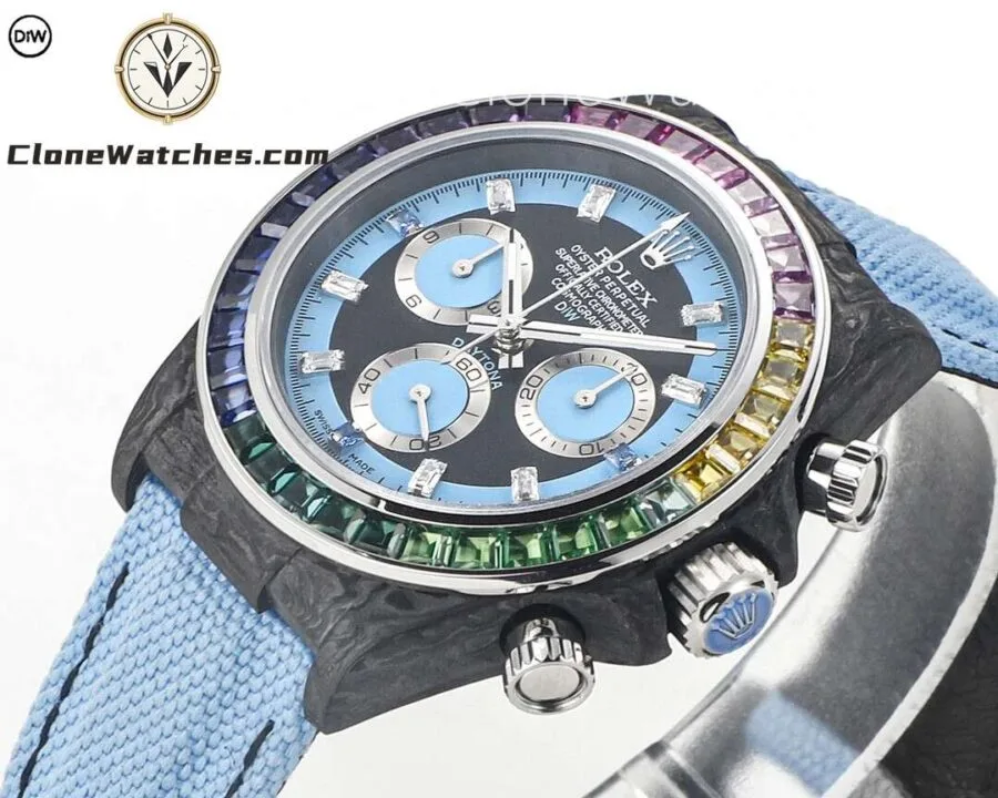 Modified Super Clone Watches 1:1 DiW Rolex Daytona Carbon Fiber RAINBOW BLUE - Image 4