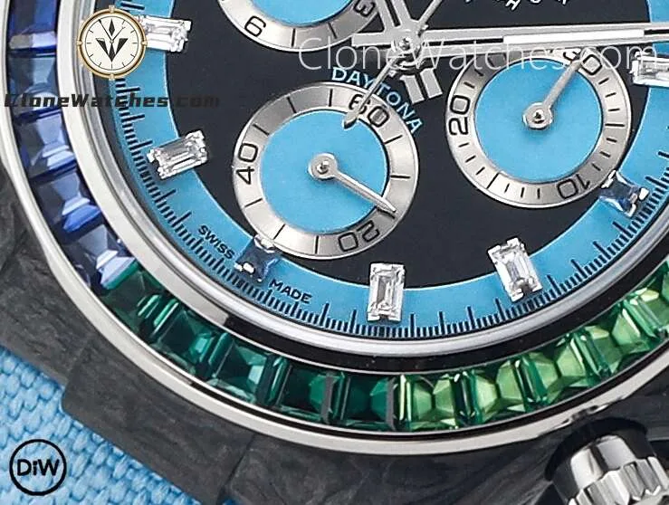 Modified Super Clone Watches 1:1 DiW Rolex Daytona Carbon Fiber RAINBOW BLUE - Image 6