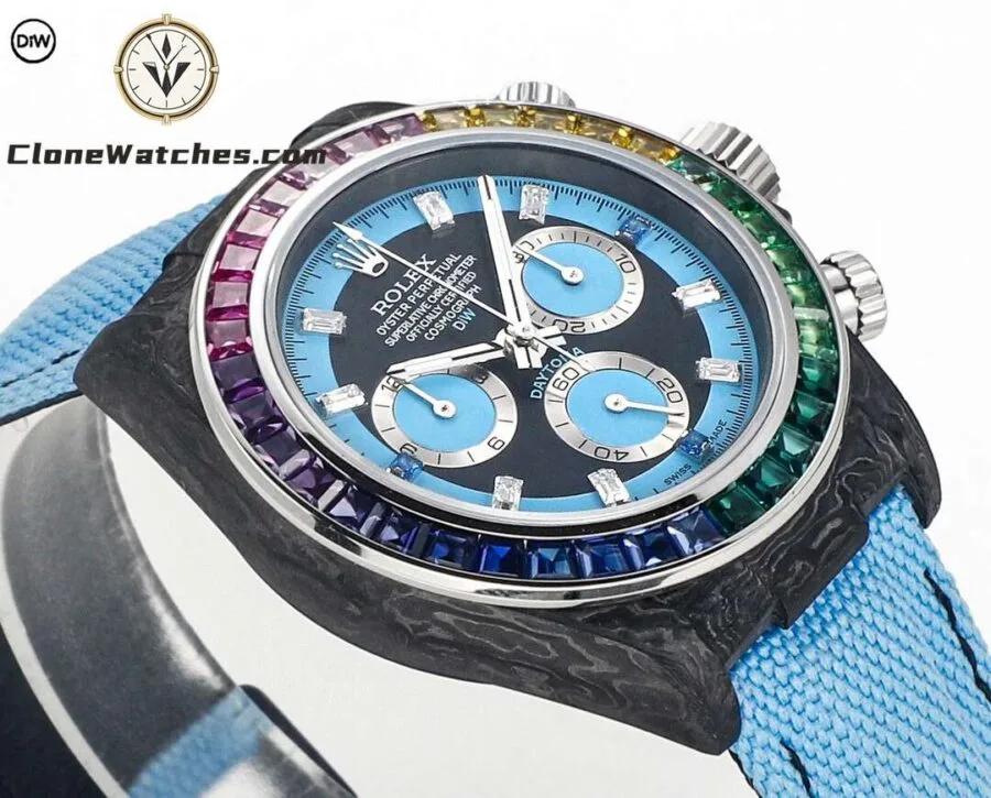 Modified Super Clone Watches 1:1 DiW Rolex Daytona Carbon Fiber RAINBOW BLUE - Image 5