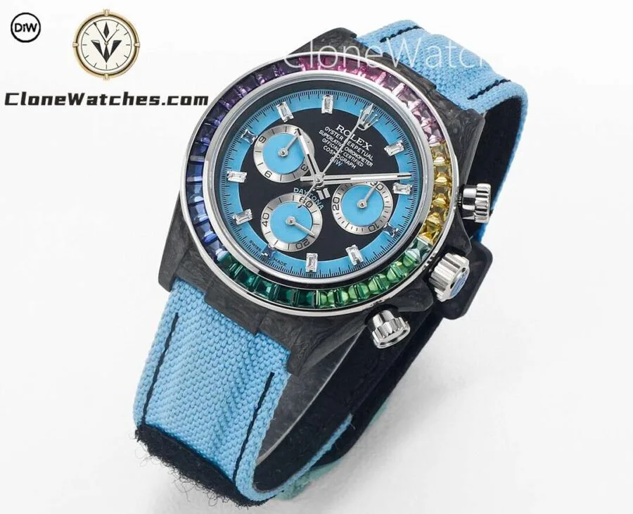 Modified Super Clone Watches 1:1 DiW Rolex Daytona Carbon Fiber RAINBOW BLUE - Image 2