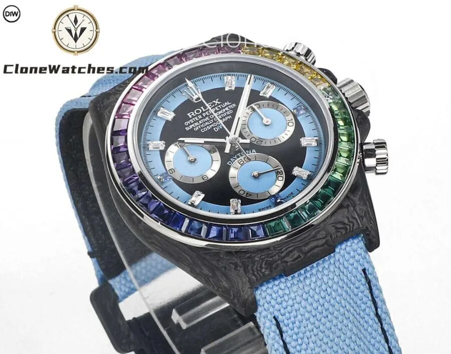 Modified Super Clone Watches 1:1 DiW Rolex Daytona Carbon Fiber RAINBOW BLUE - Image 3