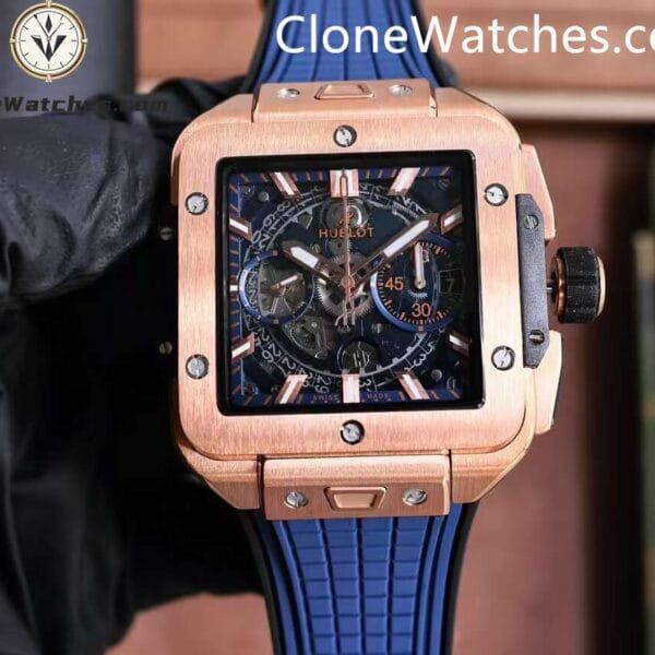 Super Clone Watches – Hublot Square Bang Unico Rose Gold Blue