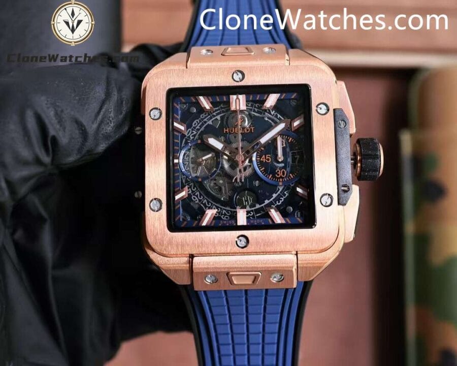 Super Clone Watches – Hublot Square Bang Unico Rose Gold Blue