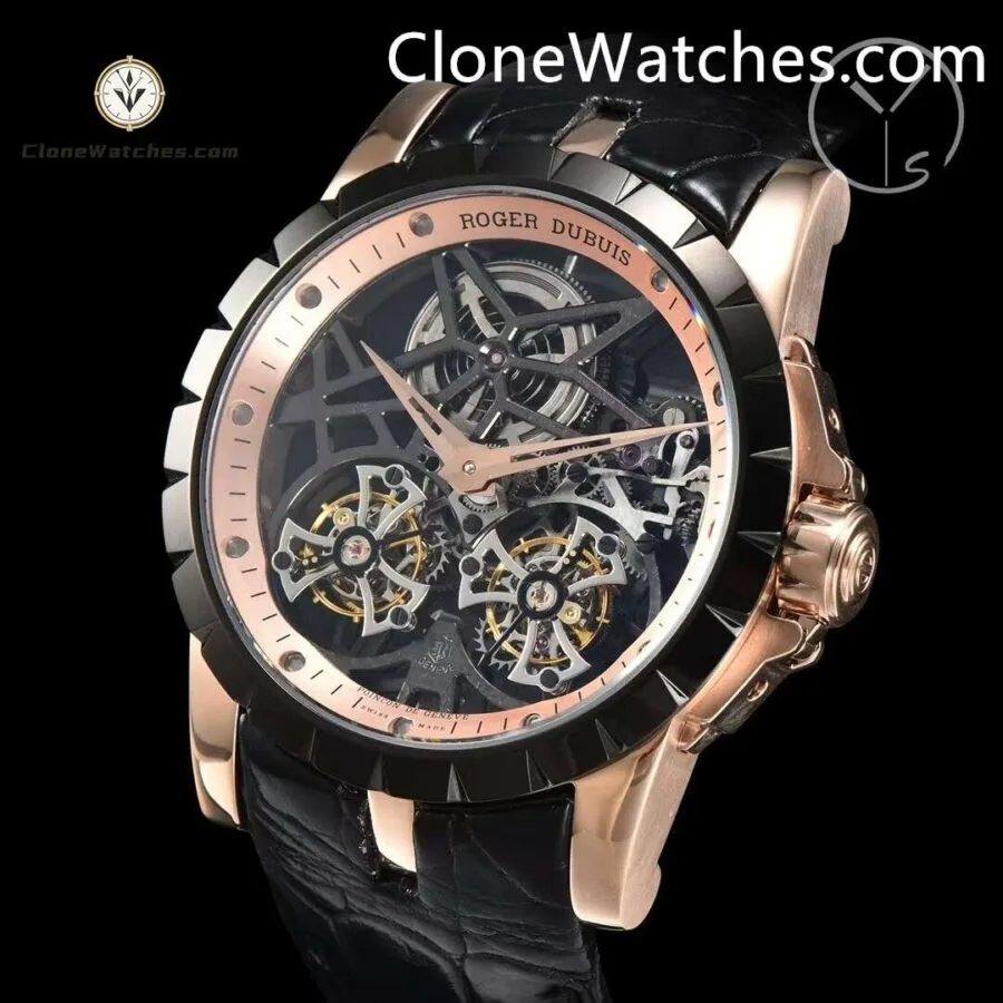 Roger Dubuis Super Clone Watches 1:1 Excalibur Rose Gold Skeleton Double Flying Tourbillon RDDBEX0397 45MM - Image 4