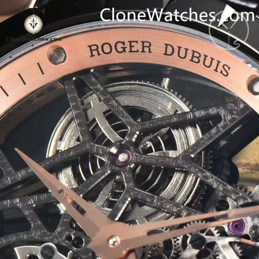 Roger Dubuis Super Clone Watches 1:1 Excalibur Rose Gold Skeleton Double Flying Tourbillon RDDBEX0397 45MM - Image 5