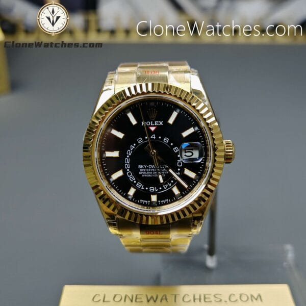 Super Clone Watches – Rolex Sky-Dweller Yellow Gold Black Dial Oyster M336938-0002 –Jubilee