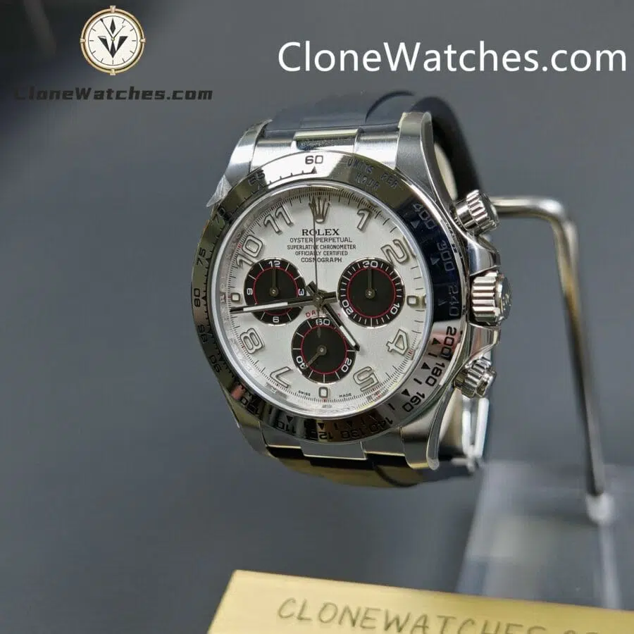 Rolex Super Clone Watches 1:1 Daytona Silver/Black Dial Rubber Strap M116519 4130 Movement - Image 3