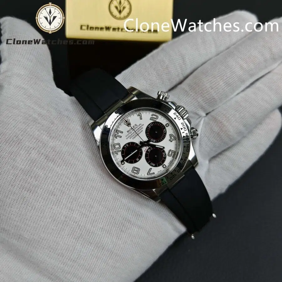 Rolex Super Clone Watches 1:1 Daytona Silver/Black Dial Rubber Strap M116519 4130 Movement - Image 4