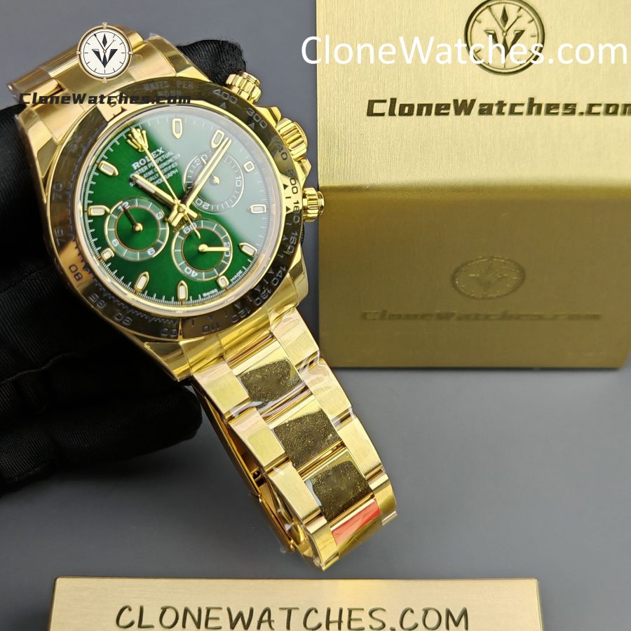 Rolex Super Clone Watches 1:1 Daytona 18K Gold Green Dial M116508-0013 4130 Movement - Image 4