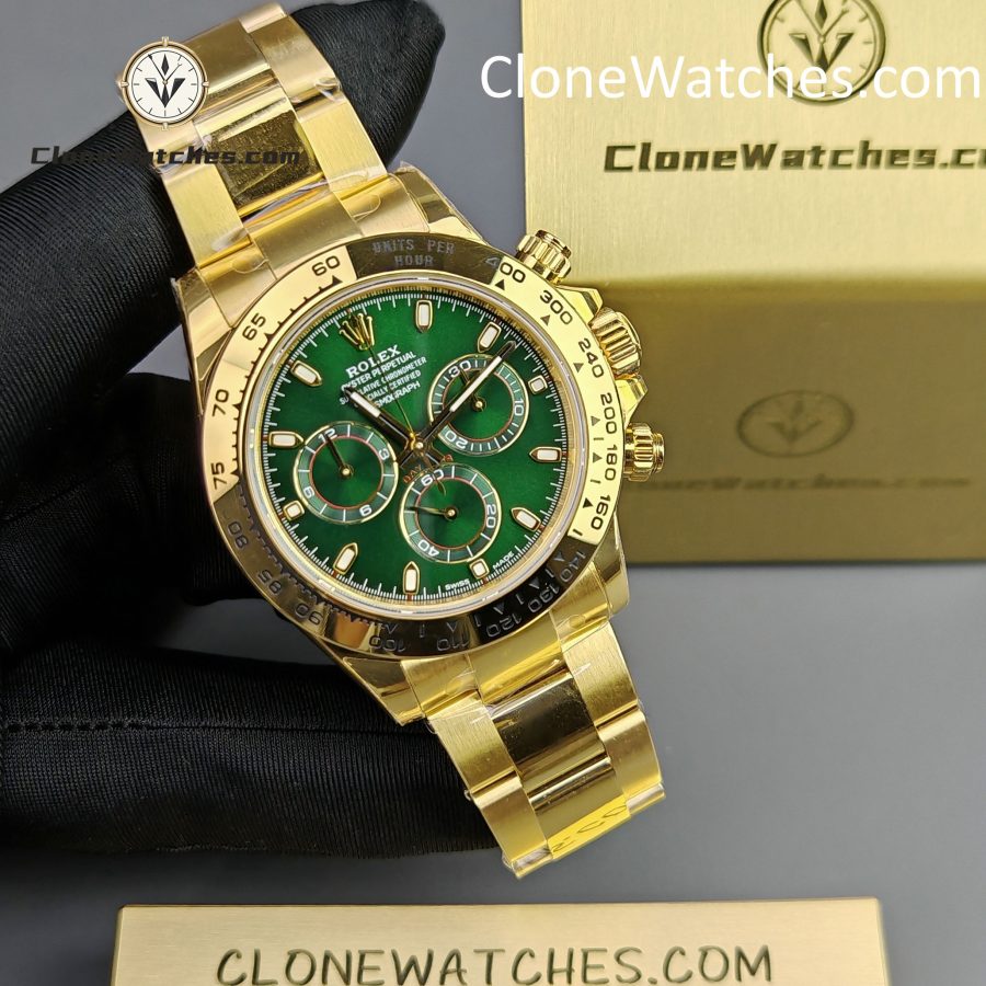 Rolex Super Clone Watches 1:1 Daytona 18K Gold Green Dial M116508-0013 4130 Movement - Image 6