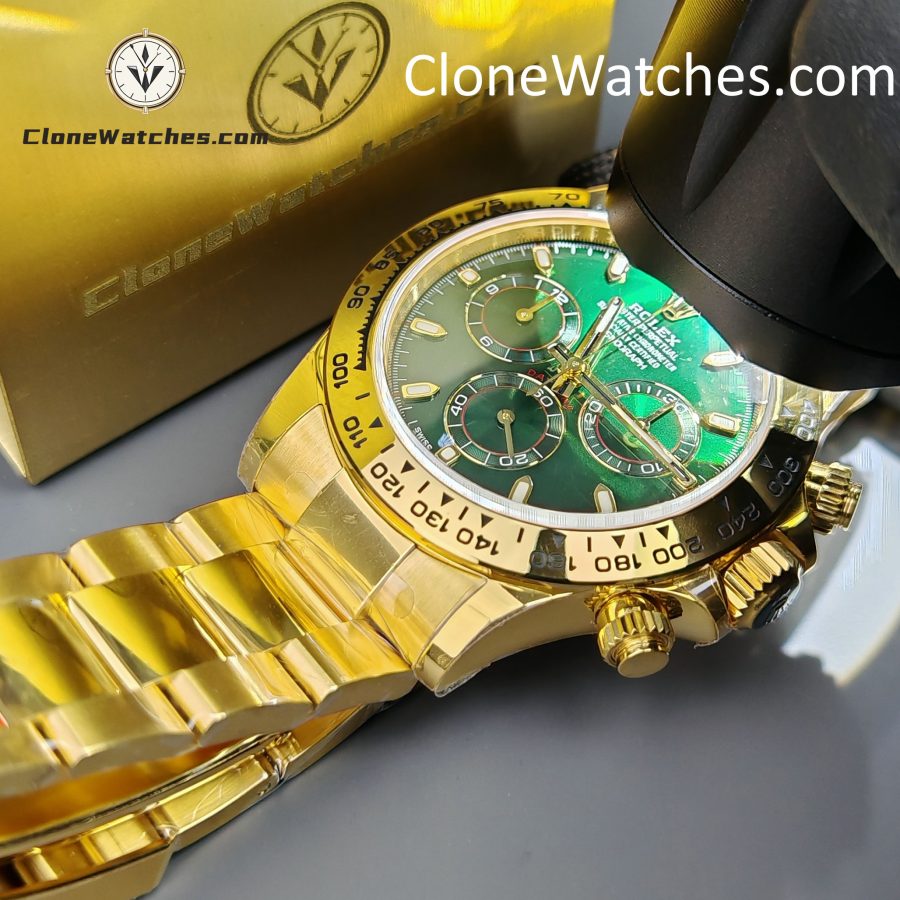 Rolex Super Clone Watches 1:1 Daytona 18K Gold Green Dial M116508-0013 4130 Movement - Image 15