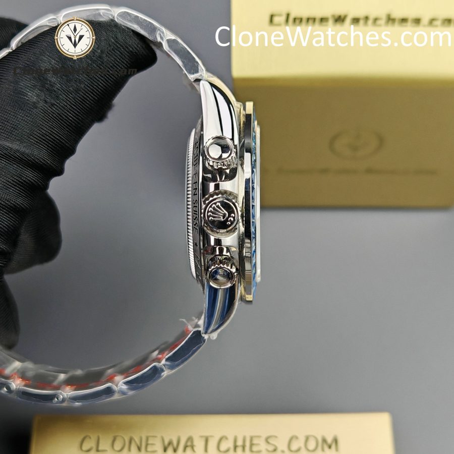 Rolex Super Clone Watches 1:1 Daytona Arolla Blue Crystal Skeleton Dial Diamonds Bezel 4130 Movement - Image 8