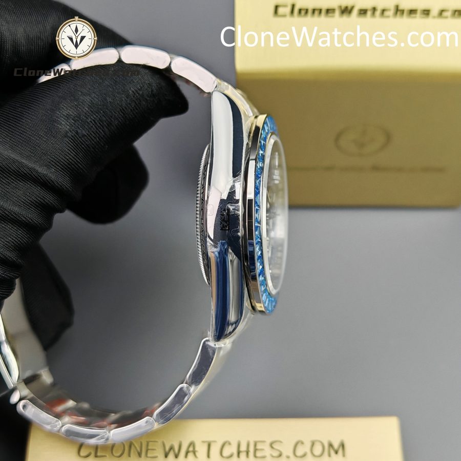 Rolex Super Clone Watches 1:1 Daytona Arolla Blue Crystal Skeleton Dial Diamonds Bezel 4130 Movement - Image 9