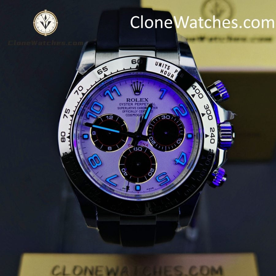 Rolex Super Clone Watches 1:1 Daytona Silver/Black Dial Rubber Strap M116519 4130 Movement - Image 2