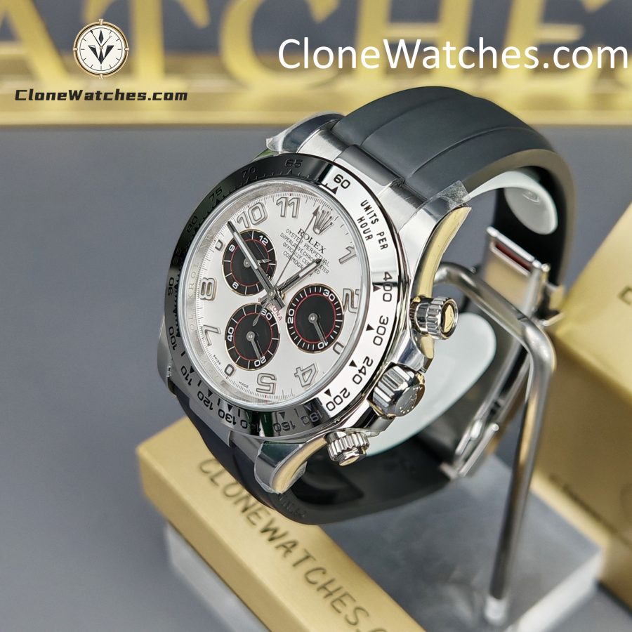 Rolex Super Clone Watches 1:1 Daytona Silver/Black Dial Rubber Strap M116519 4130 Movement - Image 3