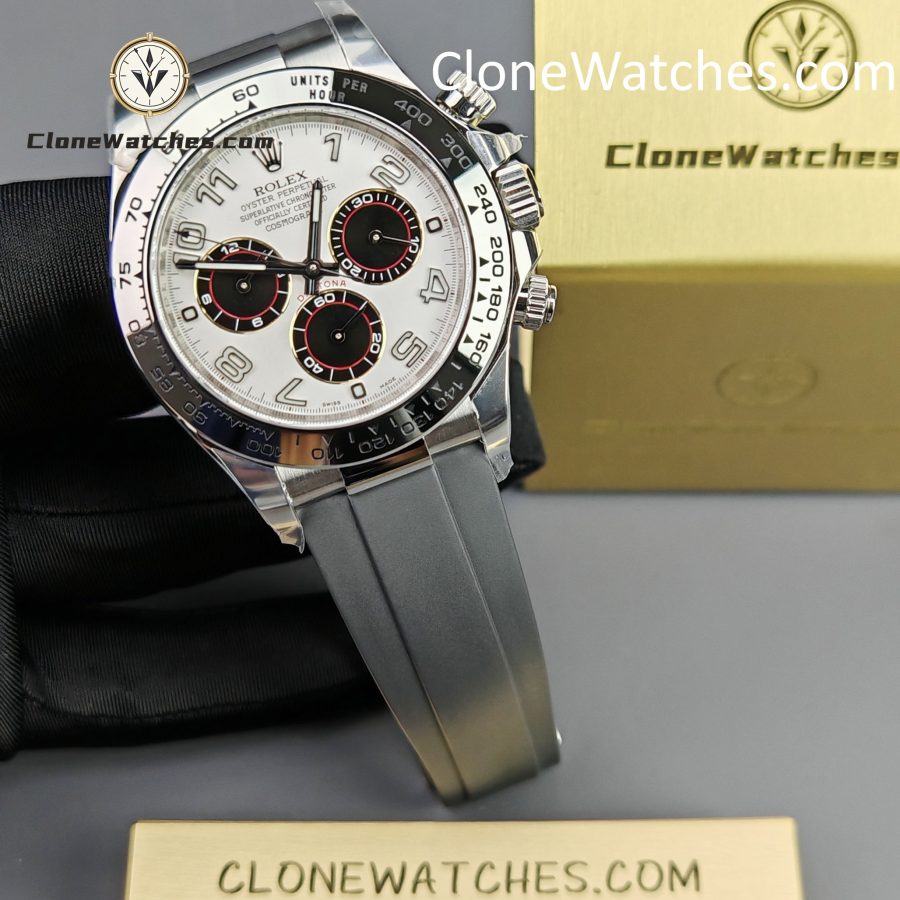 Rolex Super Clone Watches 1:1 Daytona Silver/Black Dial Rubber Strap M116519 4130 Movement - Image 4