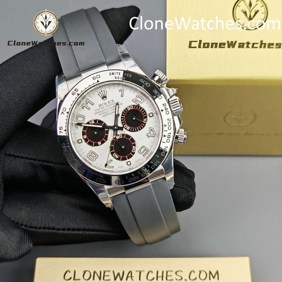 Rolex Super Clone Watches 1:1 Daytona Silver/Black Dial Rubber Strap M116519 4130 Movement - Image 6