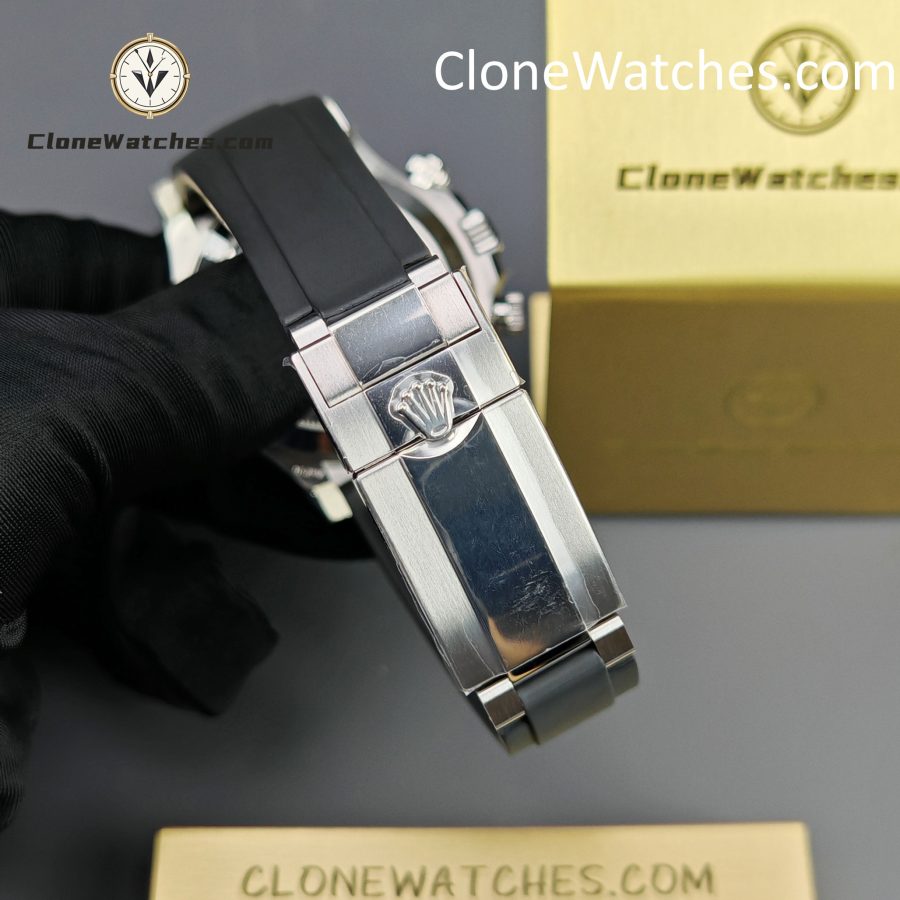 Rolex Super Clone Watches 1:1 Daytona Silver/Black Dial Rubber Strap M116519 4130 Movement - Image 7