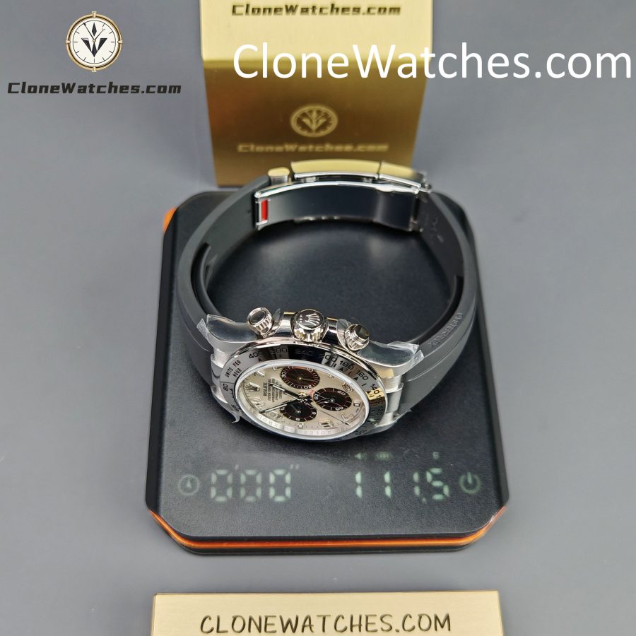 Rolex Super Clone Watches 1:1 Daytona Silver/Black Dial Rubber Strap M116519 4130 Movement - Image 15