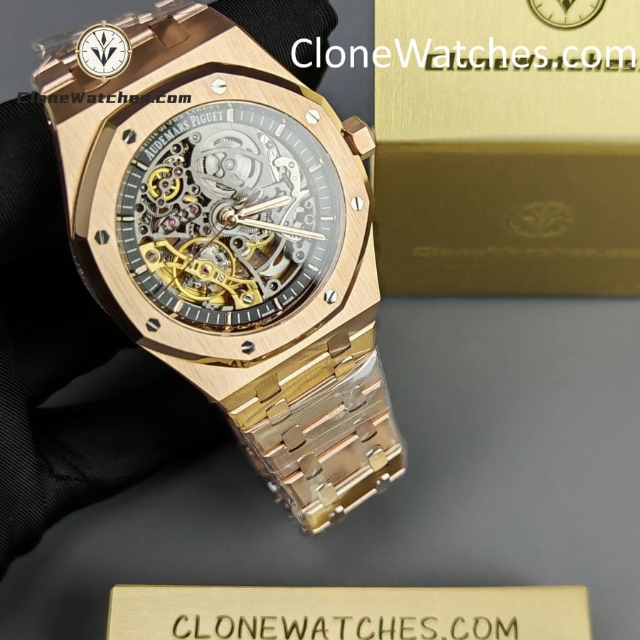 Audemars Piguet Super Clone Watches 1:1 Royal Oak Rose Gold 15407 Skeleton Dial - Image 4