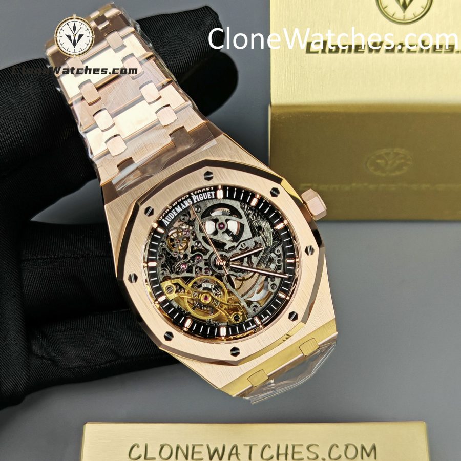 Audemars Piguet Super Clone Watches 1:1 Royal Oak Rose Gold 15407 Skeleton Dial - Image 5