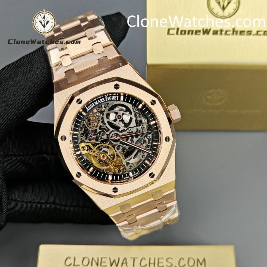 Audemars Piguet Super Clone Watches 1:1 Royal Oak Rose Gold 15407 Skeleton Dial - Image 6