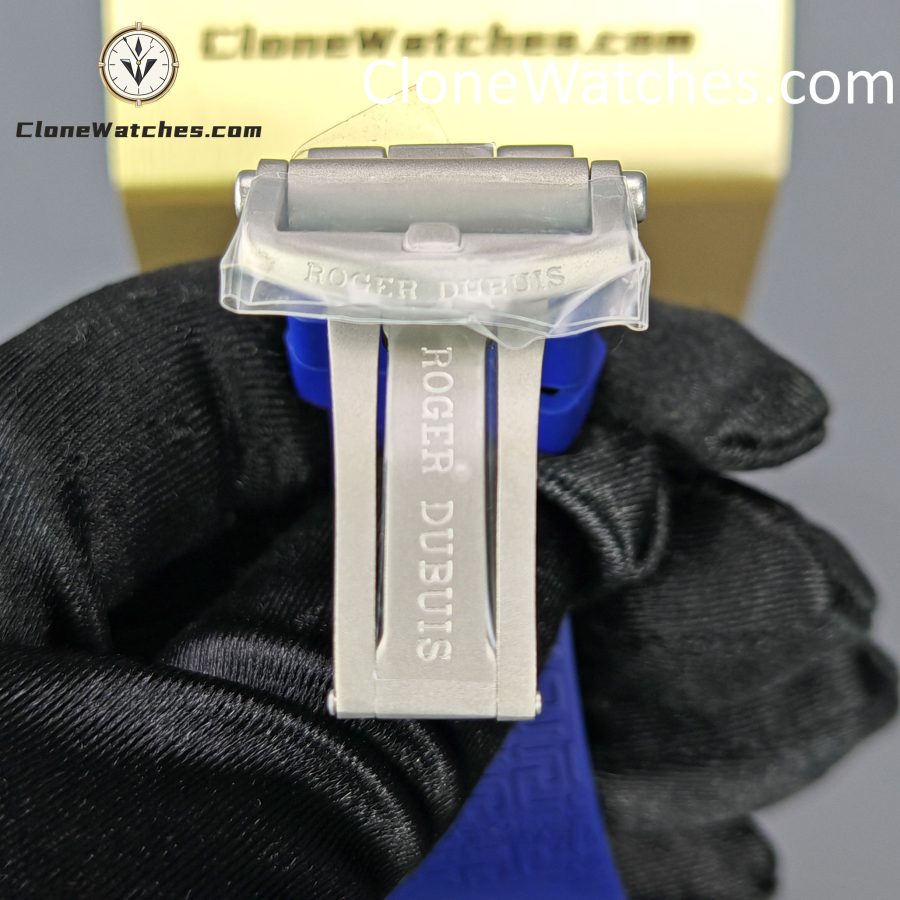 Roger Dubuis Super Clone Watches 1:1 Excalibur Skeleton  Tourbillon RDDBEX0479 45MM Blue Strap - Image 9