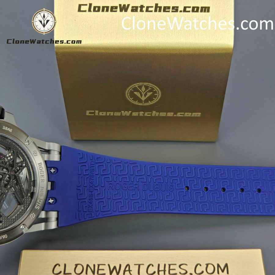 Roger Dubuis Super Clone Watches 1:1 Excalibur Skeleton  Tourbillon RDDBEX0479 45MM Blue Strap - Image 11