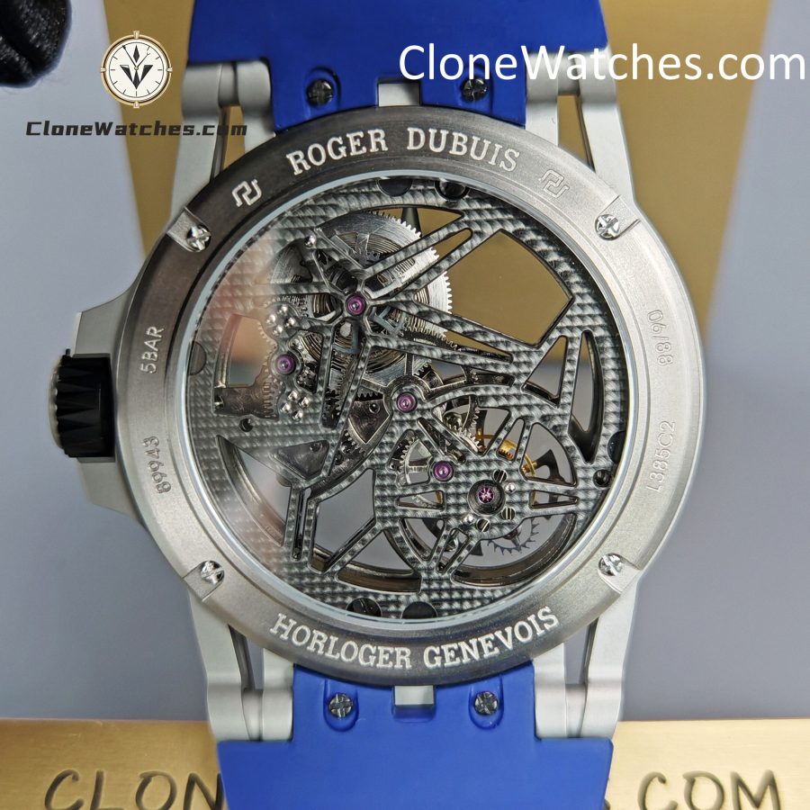 Roger Dubuis Super Clone Watches 1:1 Excalibur Skeleton  Tourbillon RDDBEX0479 45MM Blue Strap - Image 12
