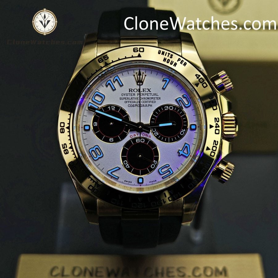 Rolex Super Clone Watches 1:1 Daytona White Arabic Dial Oysterflex Rubber Strap M116518 4130 Movement - Image 2