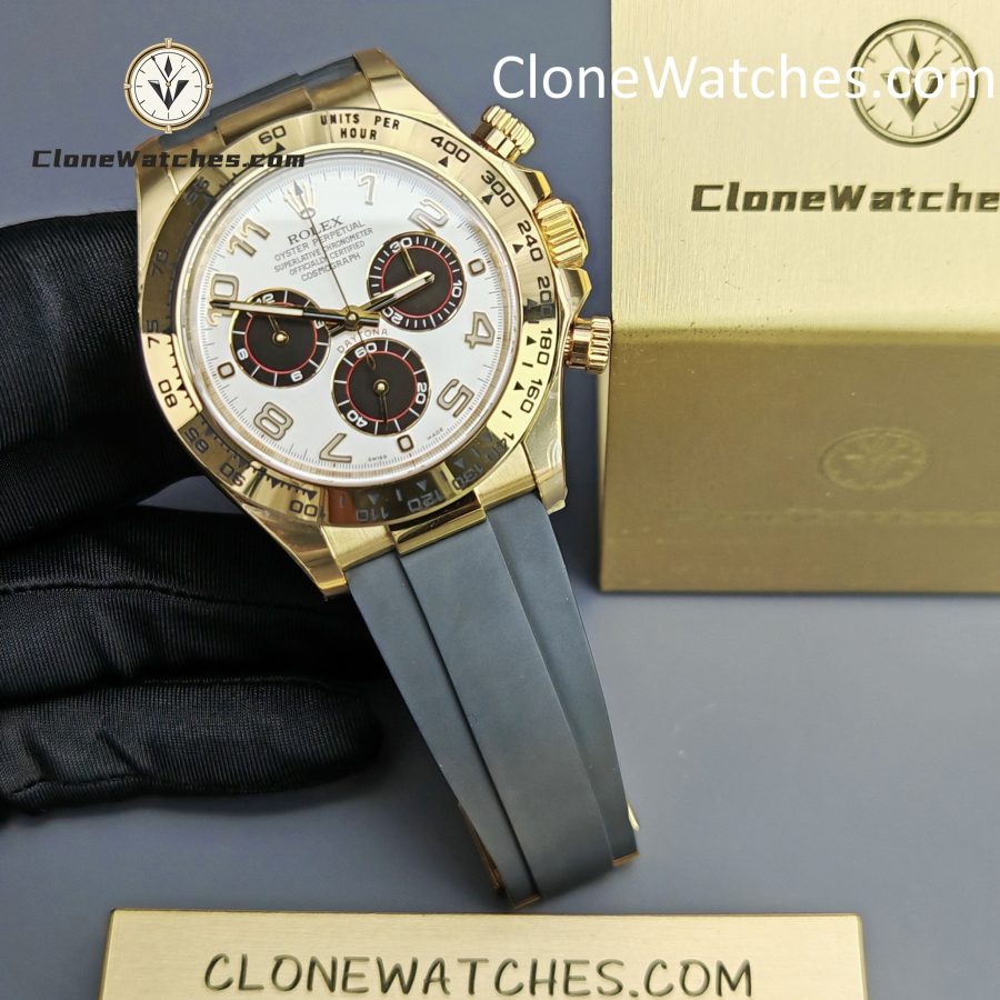 Rolex Super Clone Watches 1:1 Daytona White Arabic Dial Oysterflex Rubber Strap M116518 4130 Movement - Image 4
