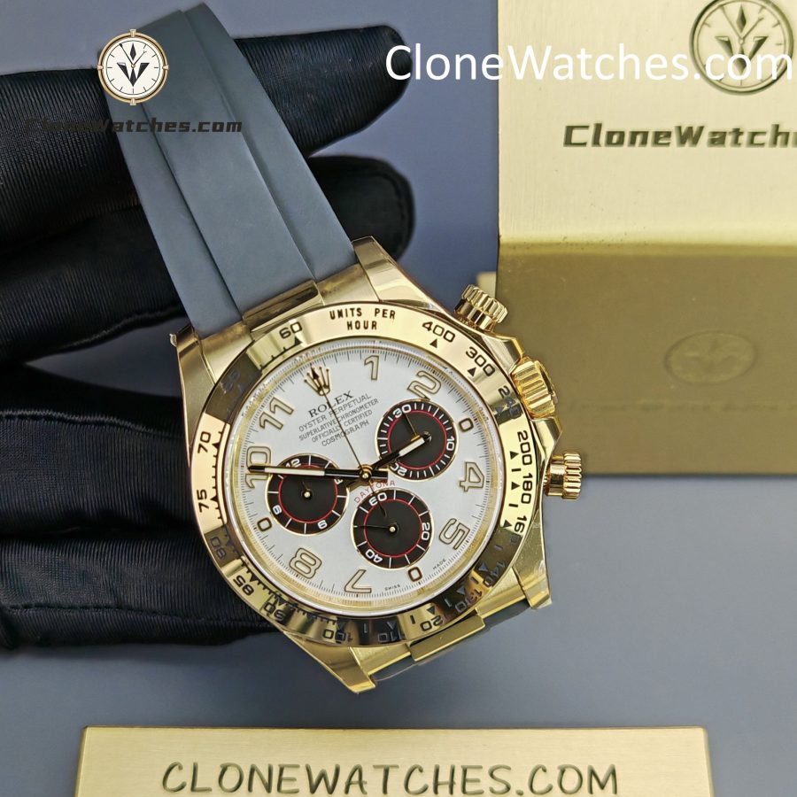 Rolex Super Clone Watches 1:1 Daytona White Arabic Dial Oysterflex Rubber Strap M116518 4130 Movement - Image 5