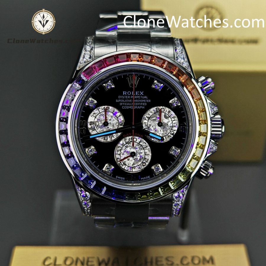 Rolex Super Clone Watches 1:1 Daytona 116599RBOW Rainbow Black Diamonds Dial 4130 Movement - Image 2