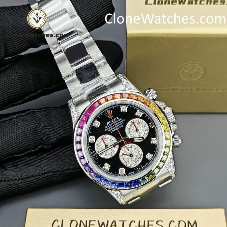 Rolex Super Clone Watches 1:1 Daytona 116599RBOW Rainbow Black Diamonds Dial 4130 Movement - Image 4