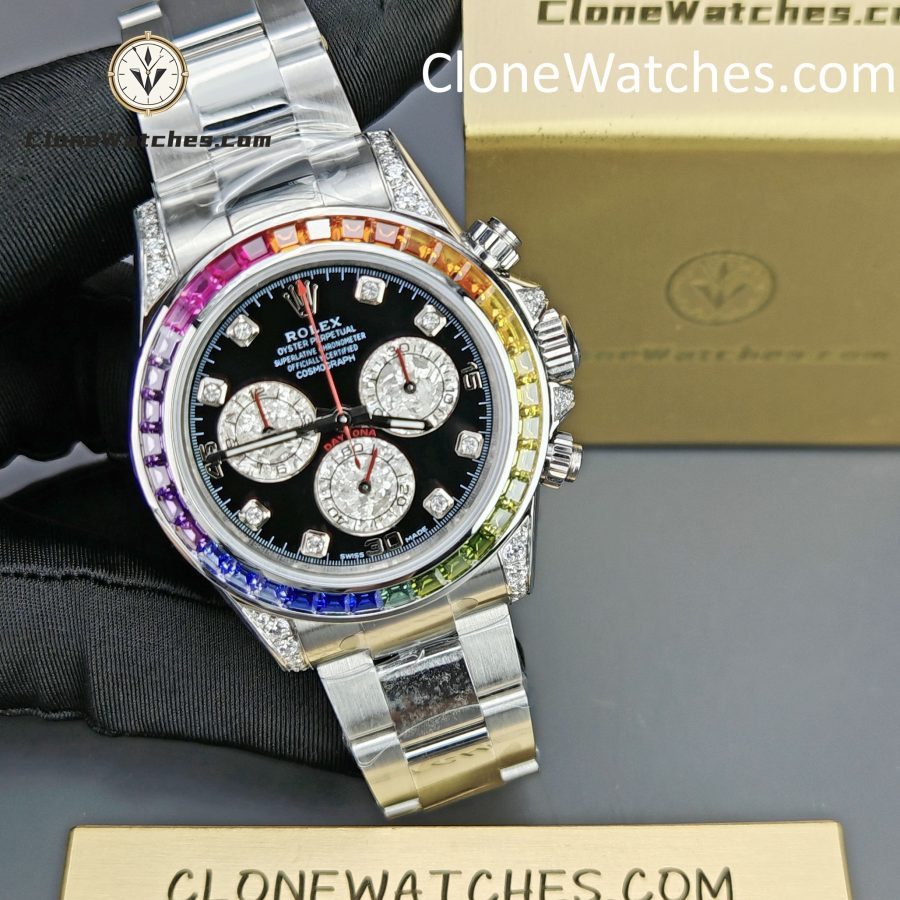 Rolex Super Clone Watches 1:1 Daytona 116599RBOW Rainbow Black Diamonds Dial 4130 Movement - Image 5