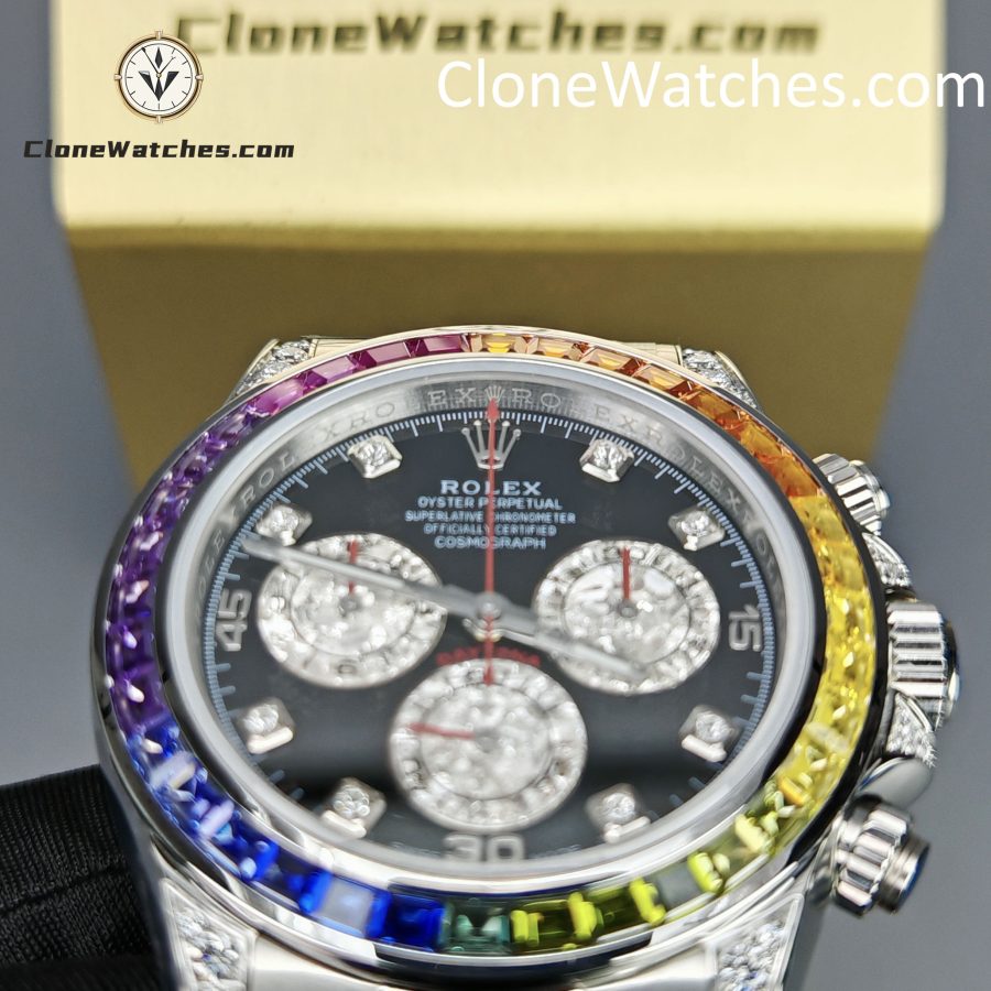Rolex Super Clone Watches 1:1 Daytona 116599RBOW Rainbow Black Diamonds Dial 4130 Movement - Image 13
