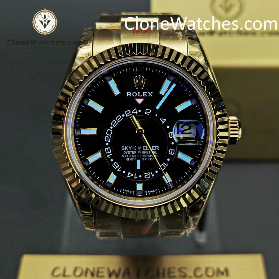 Rolex Super Clone Watches 1:1 Sky Dweller Yellow Gold Black Dial Oyster M336938-0002 9002 Movement - Image 2