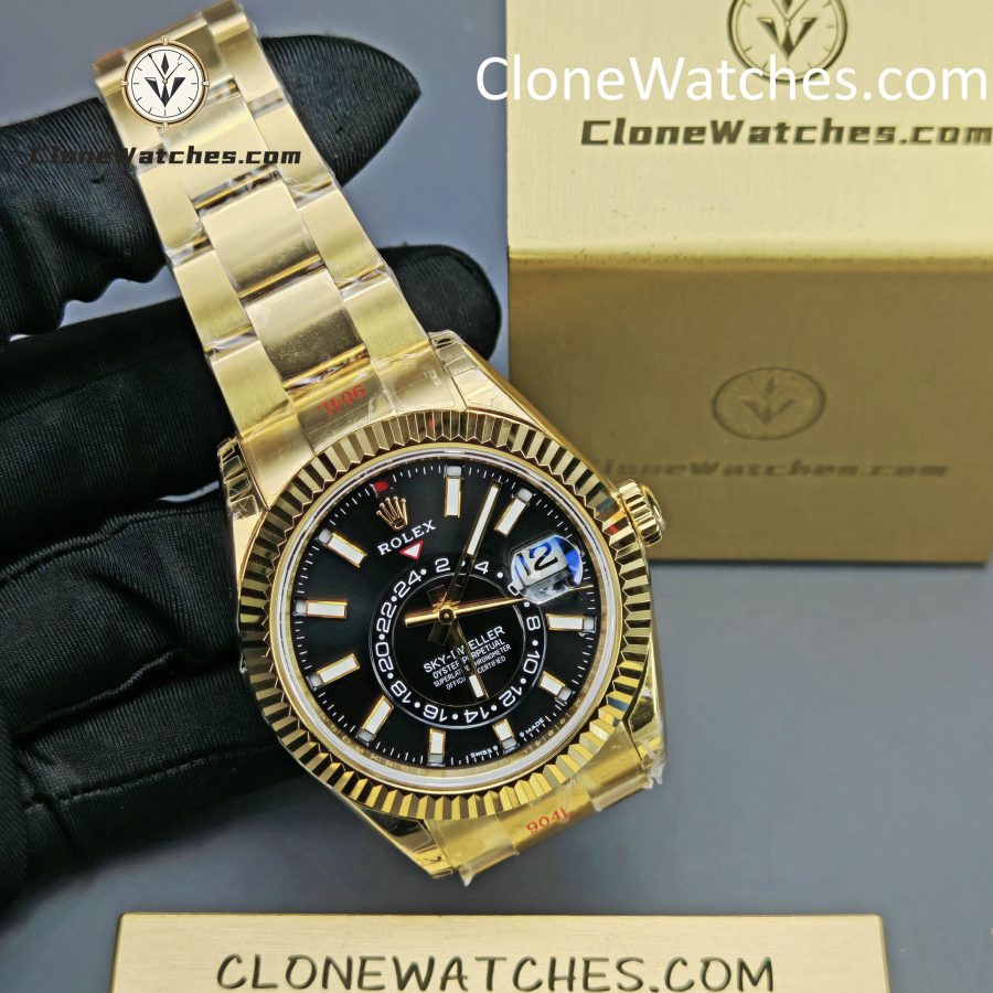 Rolex Super Clone Watches 1:1 Sky Dweller Yellow Gold Black Dial Oyster M336938-0002 9002 Movement - Image 5