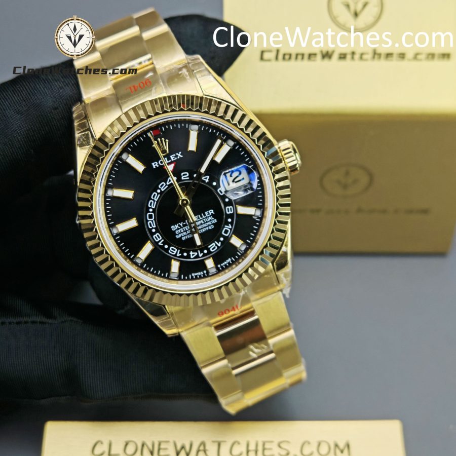 Rolex Super Clone Watches 1:1 Sky Dweller Yellow Gold Black Dial Oyster M336938-0002 9002 Movement - Image 6
