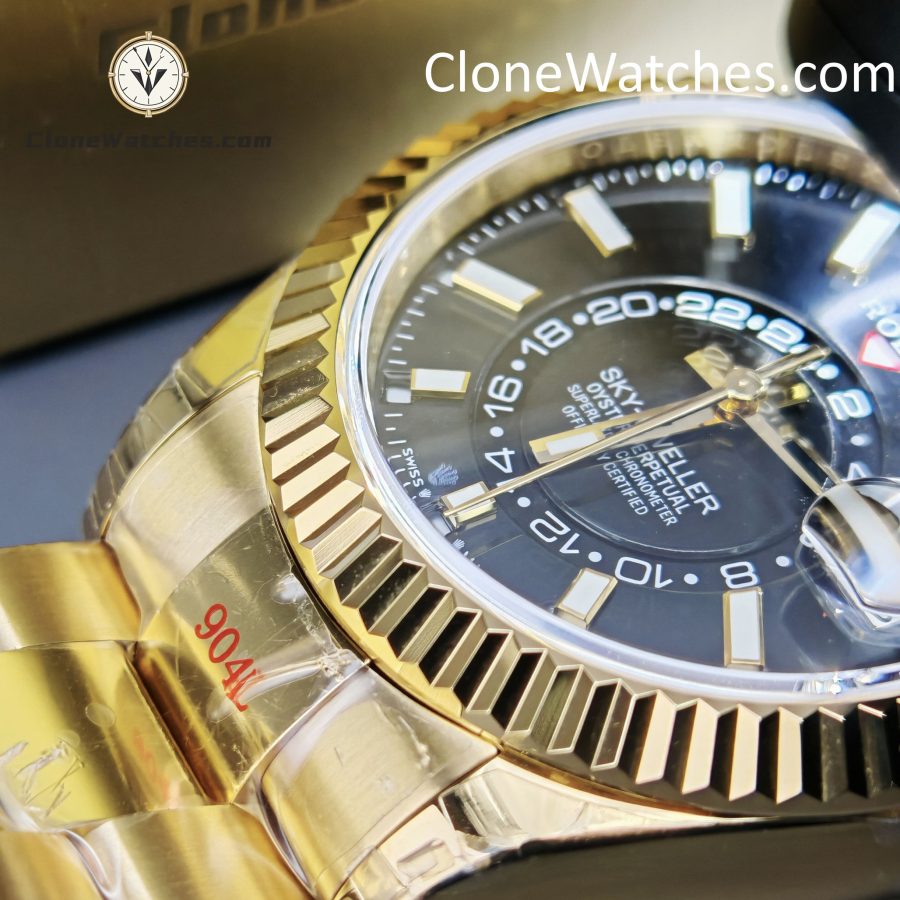 Rolex Super Clone Watches 1:1 Sky Dweller Yellow Gold Black Dial Oyster M336938-0002 9002 Movement - Image 15
