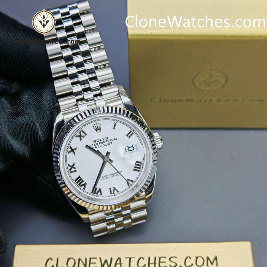 Rolex Super Clone Watches 1:1 DateJust White Dial Roman M126234 - 0025 Jubilee 36MM 3235 Movement - Image 4
