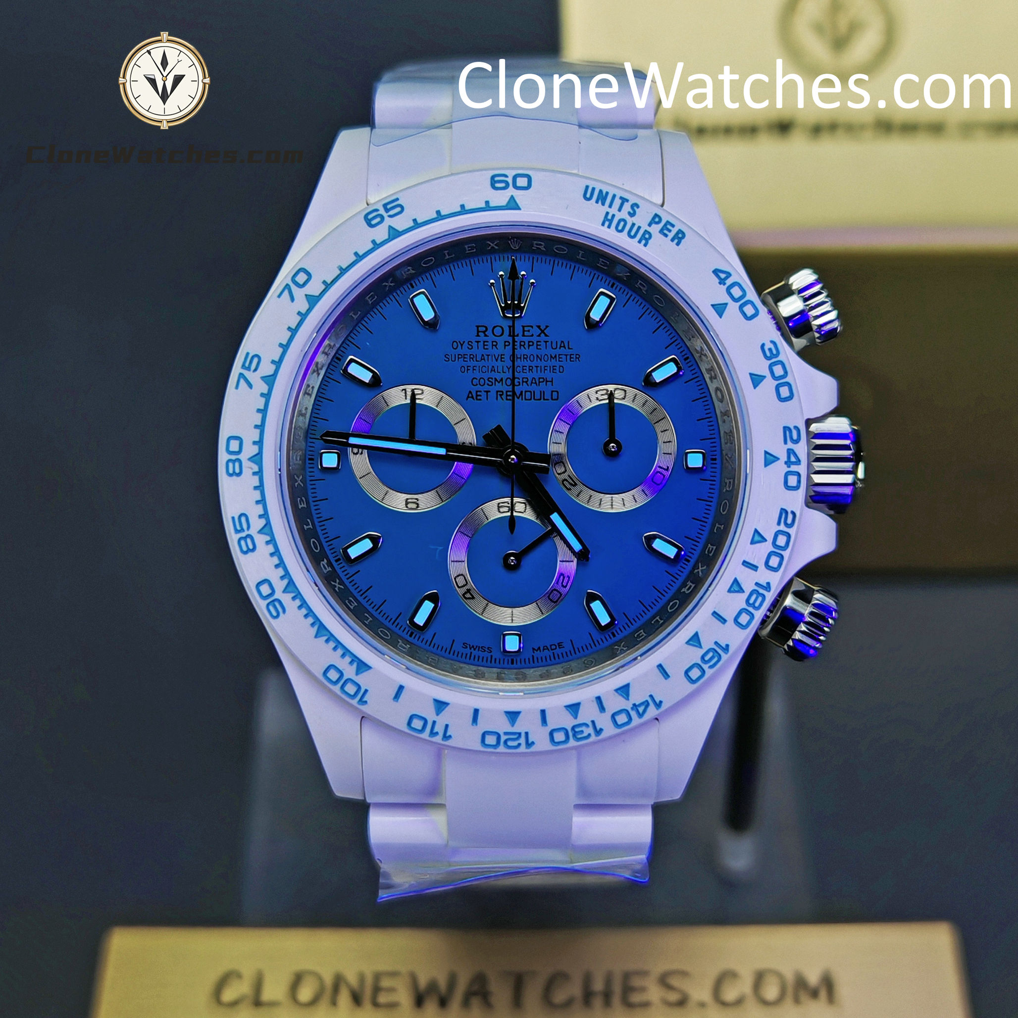 Modified Super Clone Watches 1:1 AET Rolex Daytona Full Ceramic Abu Dhabi 4130 Movement - Image 2