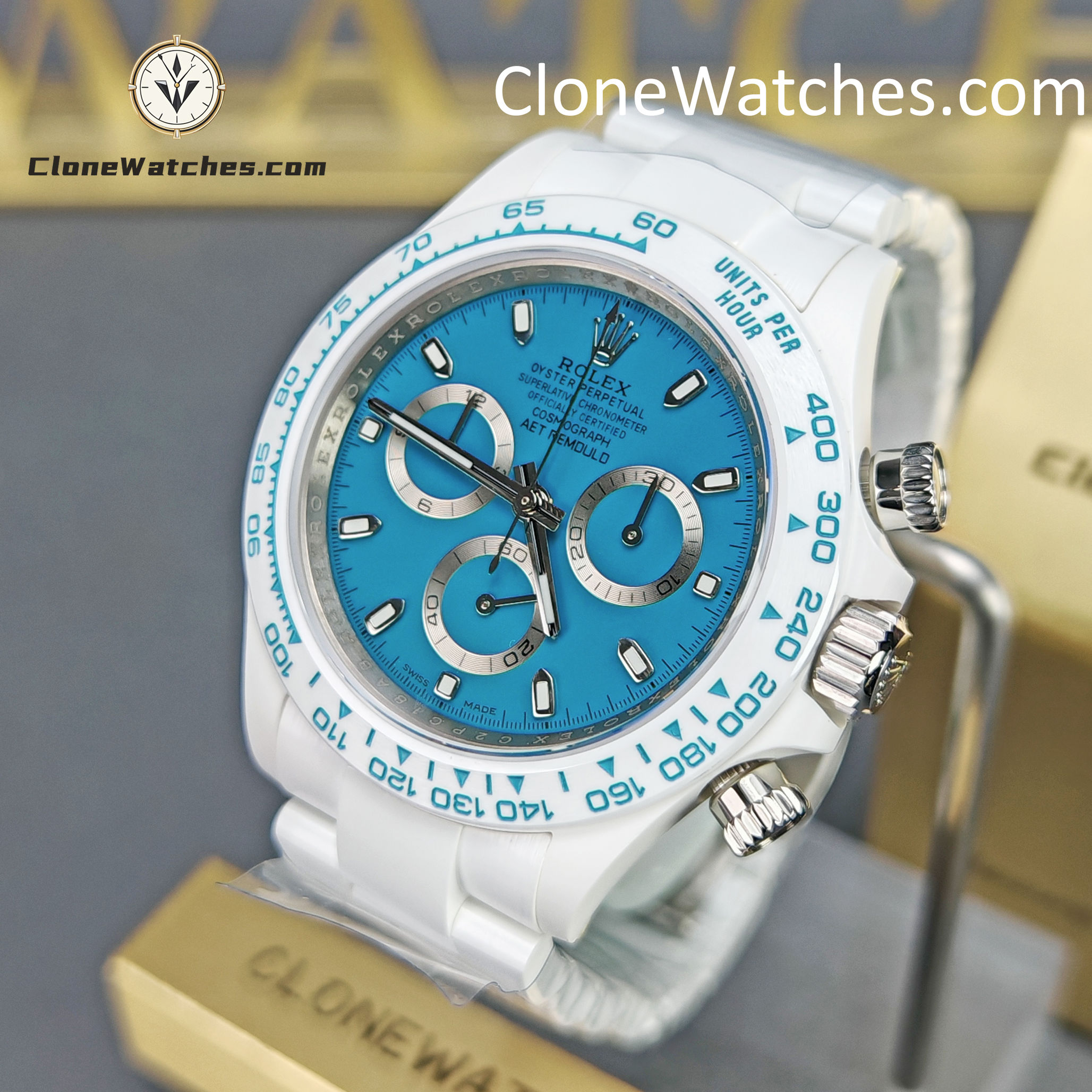 Modified Super Clone Watches 1:1 AET Rolex Daytona Full Ceramic Abu Dhabi 4130 Movement - Image 3