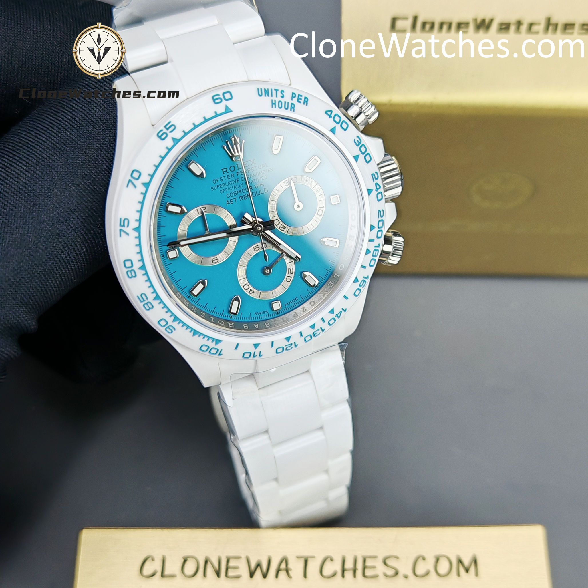 Modified Super Clone Watches 1:1 AET Rolex Daytona Full Ceramic Abu Dhabi 4130 Movement - Image 4