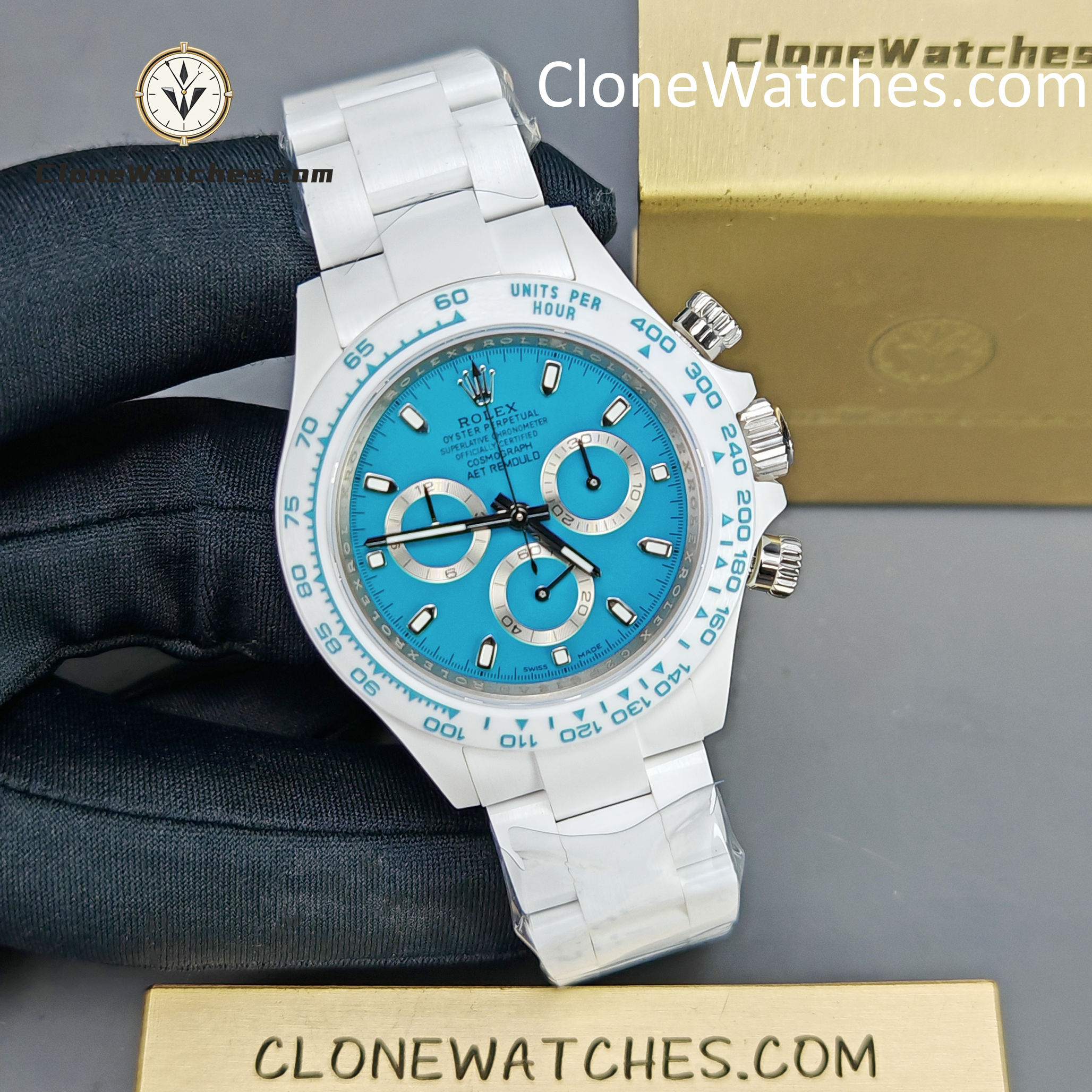 Modified Super Clone Watches 1:1 AET Rolex Daytona Full Ceramic Abu Dhabi 4130 Movement - Image 6