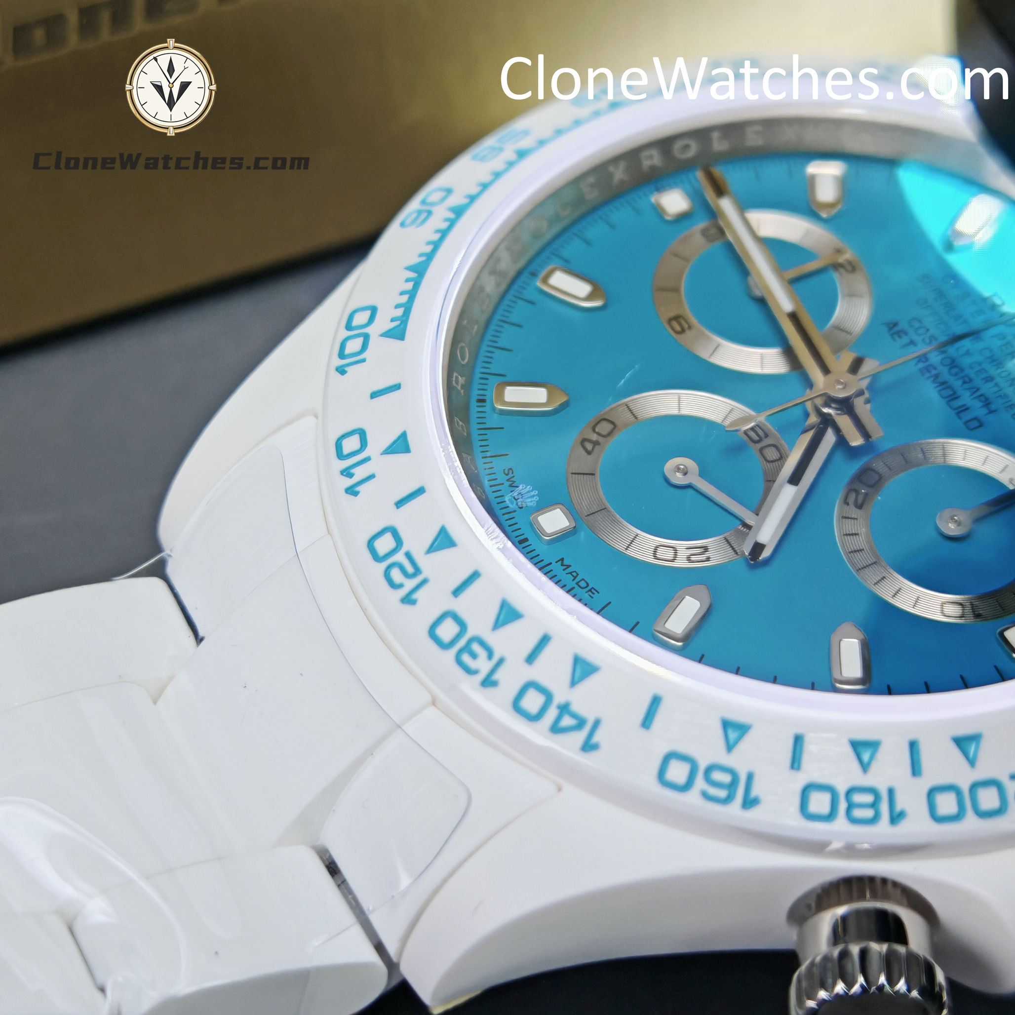 Modified Super Clone Watches 1:1 AET Rolex Daytona Full Ceramic Abu Dhabi 4130 Movement - Image 15