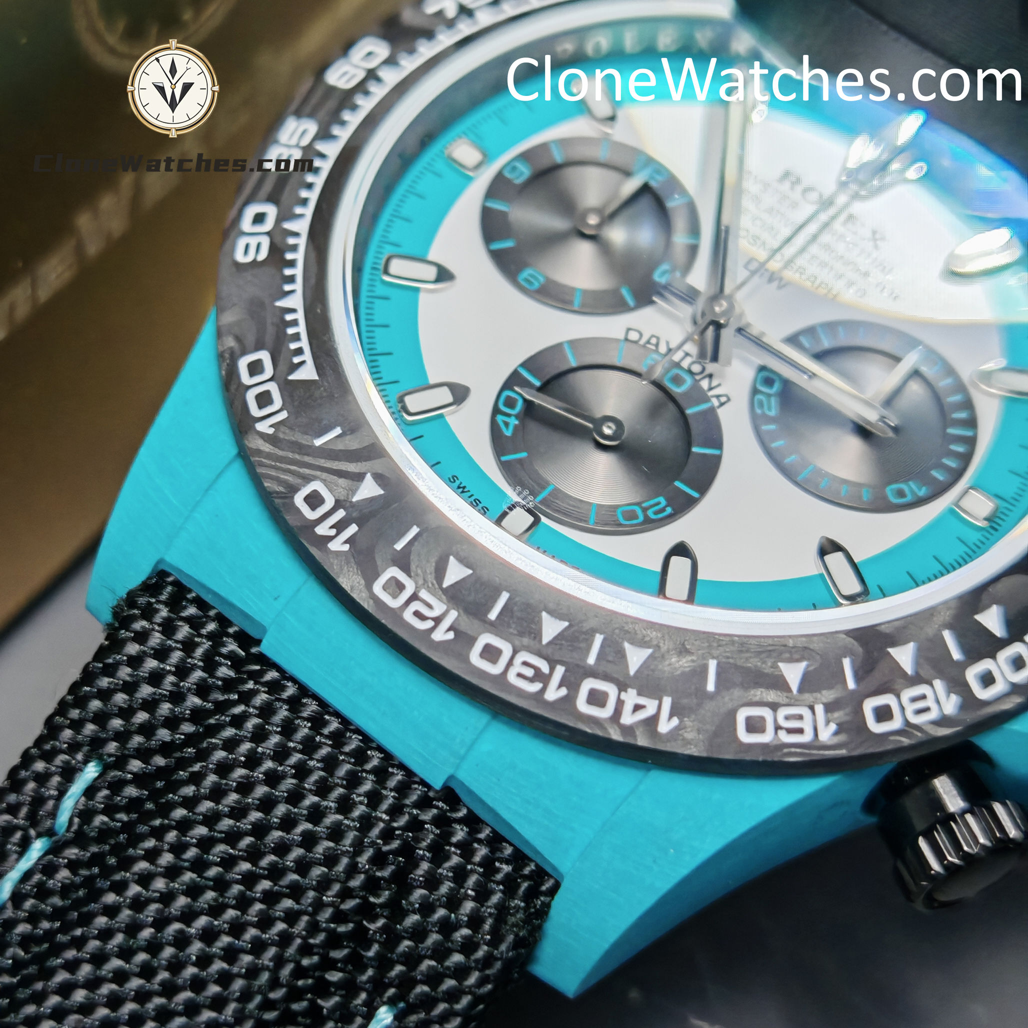 Modified Super Clone Watches 1:1 DiW Rolex Daytona Quartz Fiber CELESTE INVERT - Image 14