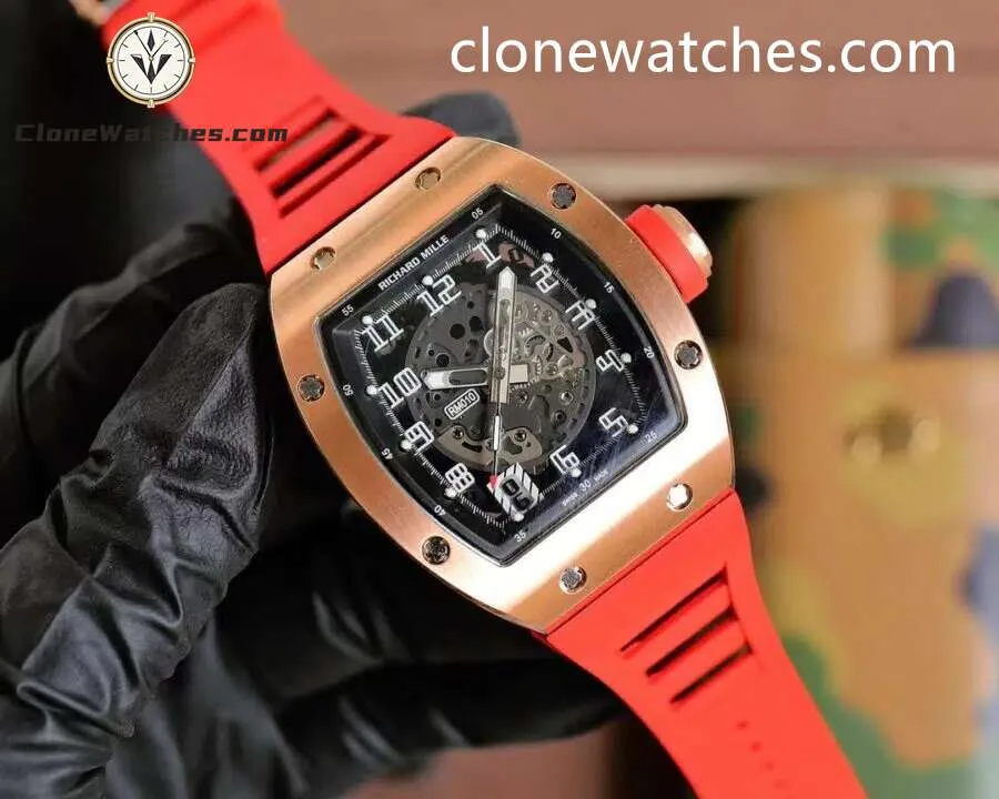 Richard Mille Super Clone Watches 1:1 Rose Gold RM010 41mm Red Rubber Strap - Image 3